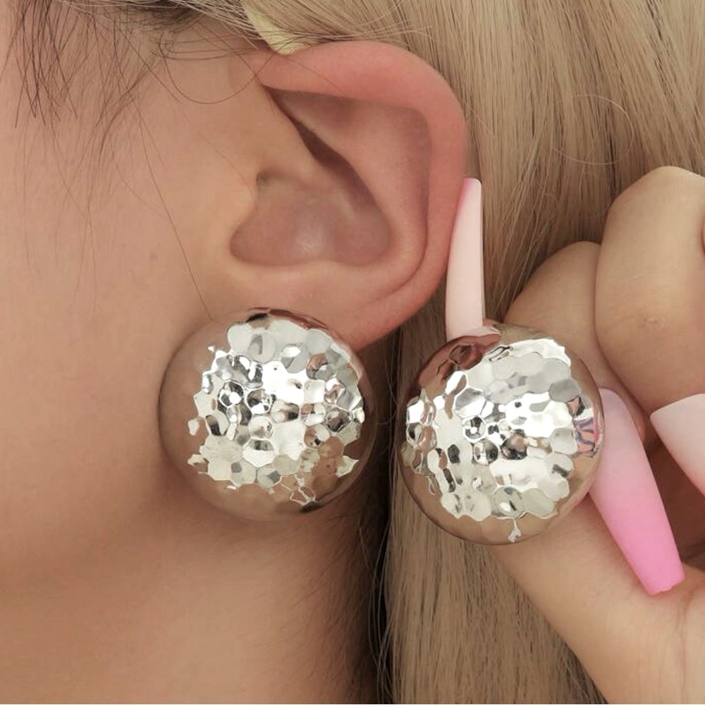 Big Round Circular Silver Stud Earrings Oversized NEVER WORN NWOT